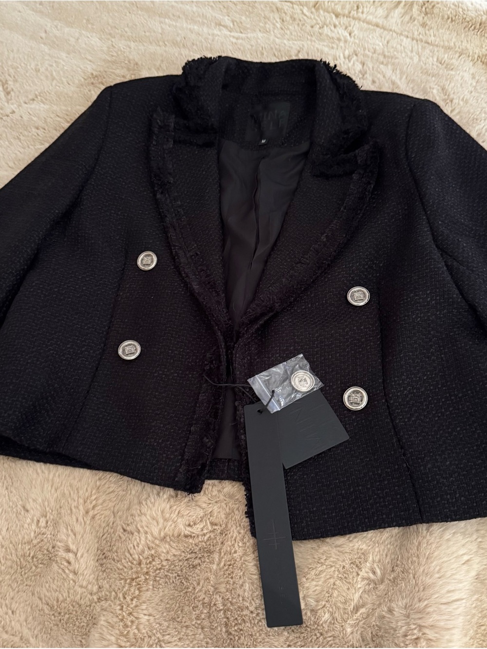 Mina Self Black Cropped Double-Breasted Tweed Jacket - Picture 4 of 4